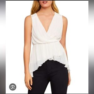 BCBGMaxazria Pleated Asymmetrical Faux Wrap Peplum Ivory Top